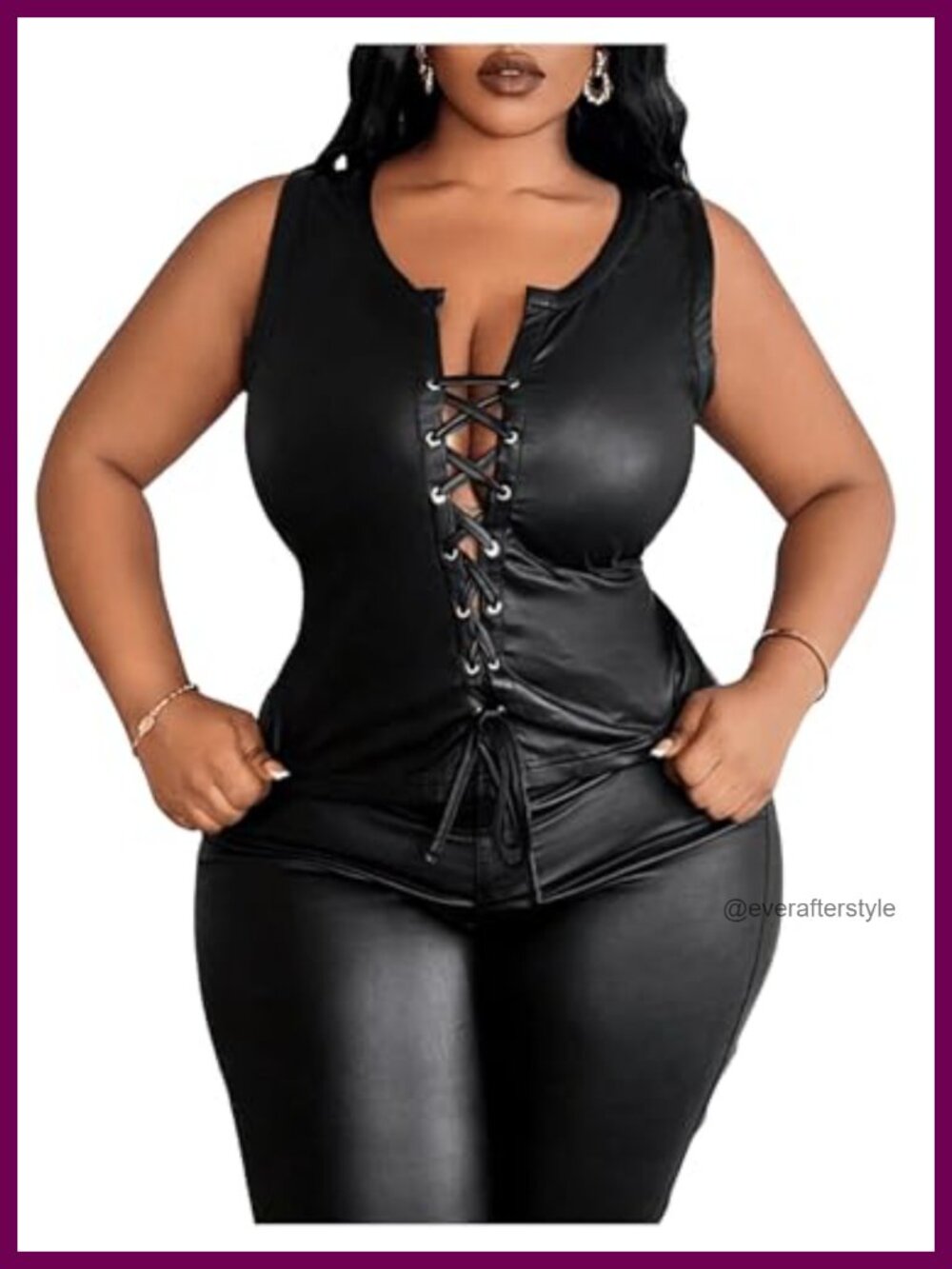 Floerns Plus Size PU Leather Sleeveless Lace Up Tank Top Festival Vest
